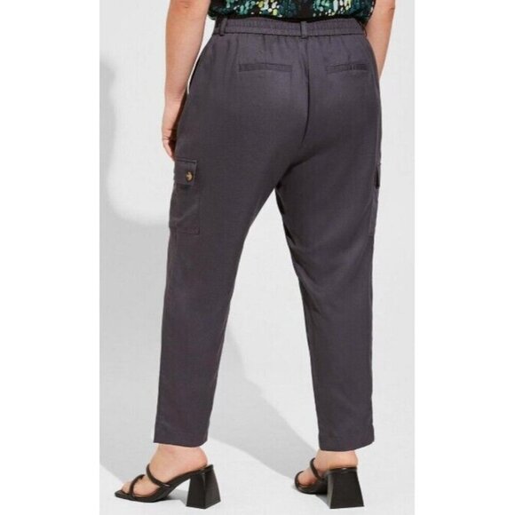 Torrid Pants Womens 14 Tall Charcoal Gray Linen Blend Cargo Tapered Pockets - Picture 13 of 14